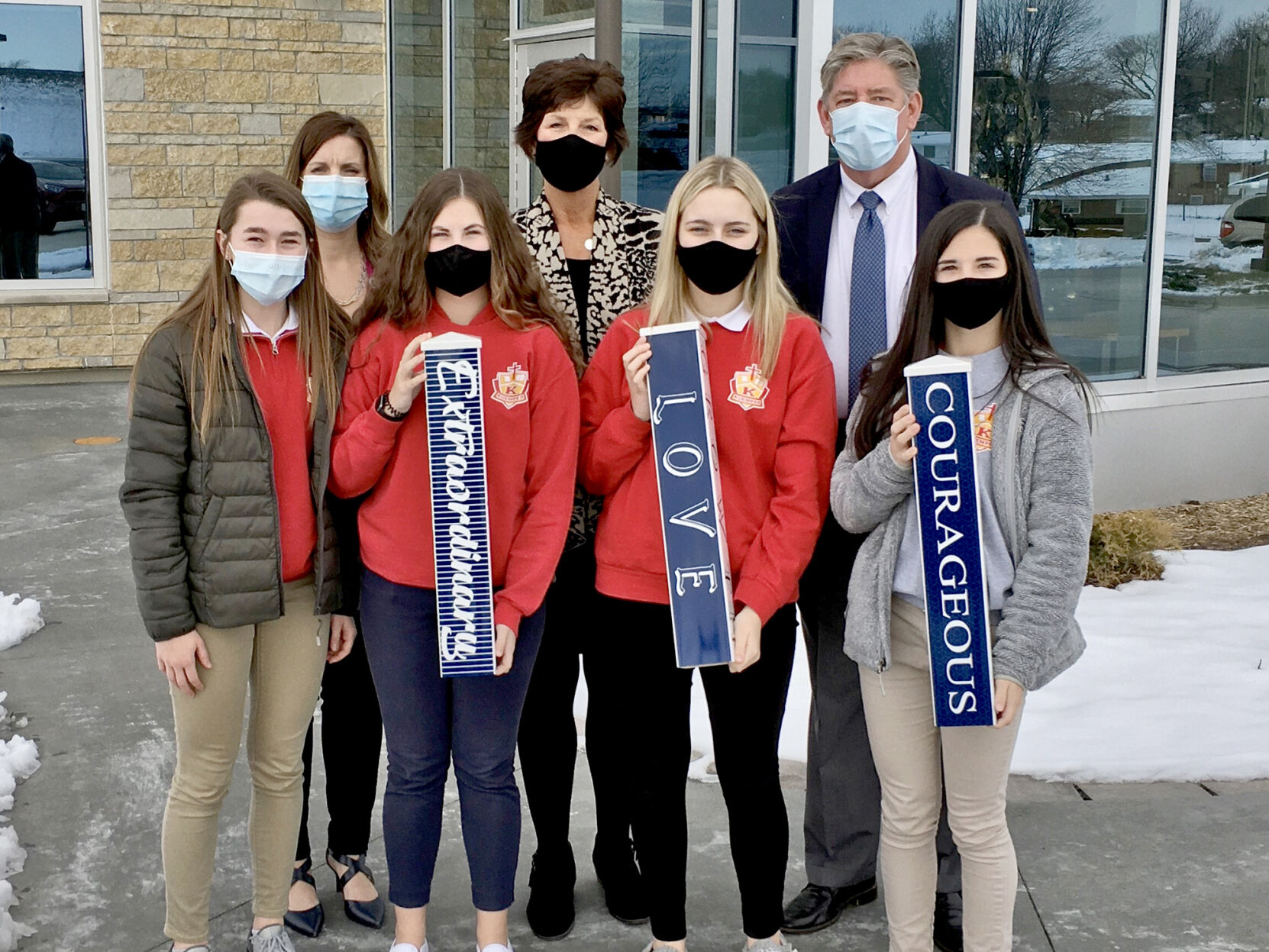 Kuemper students donate peace poles to Regional Cancer Center